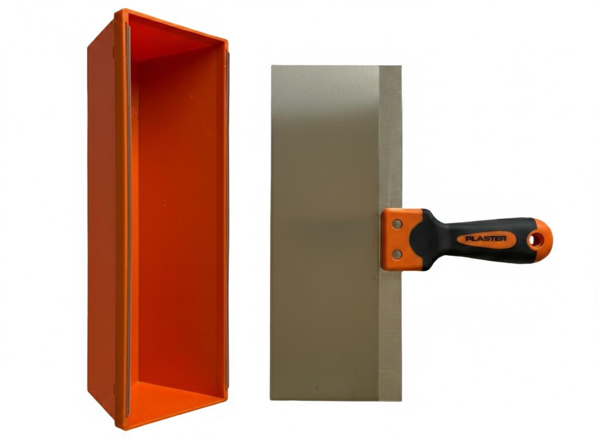 Kit Espátula Reta 10''25cm Inox Com Bandeja Plástica Para Gesso da Plaster