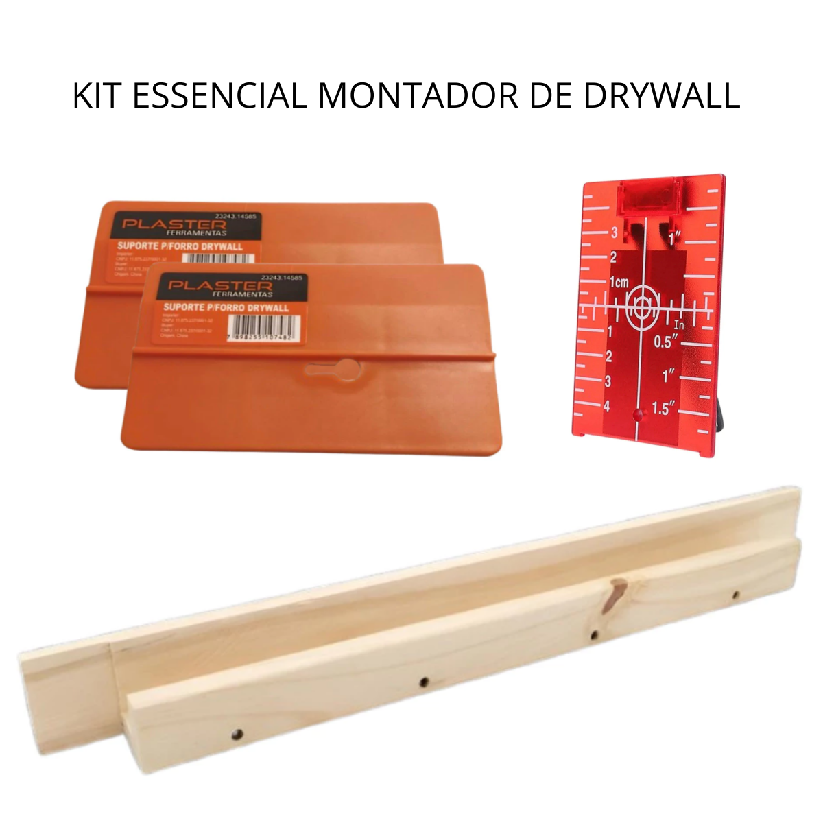 Kit Essencial Montador de Drywall Suporte para Alinhamento + Suporte de Madeira + Placa Magnética Vermelha/Verde