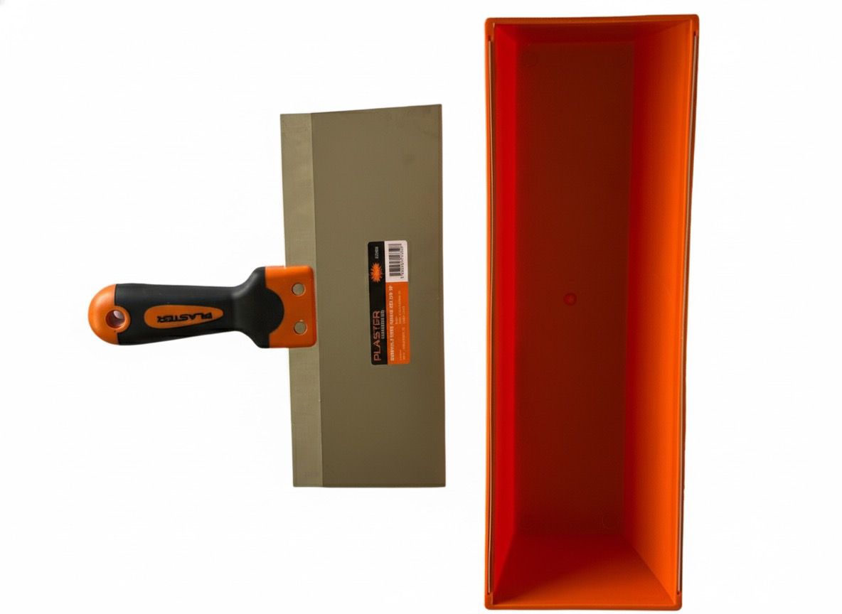 Kit Espátula Reta 10''25cm Inox Com Bandeja Plástica Para Gesso da Plaster