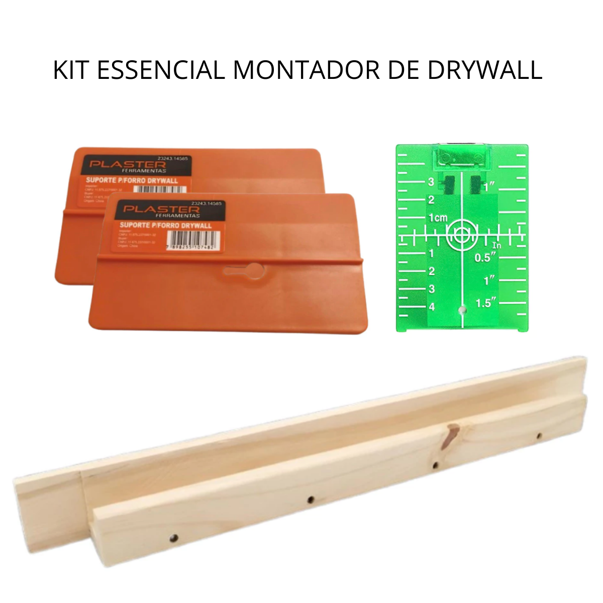 Kit Essencial Montador de Drywall Suporte para Alinhamento + Suporte de Madeira + Placa Magnética Vermelha/Verde